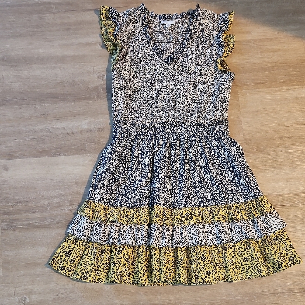 Floral Ruffle Dress - Yellow and Black - Picture 2 of 4